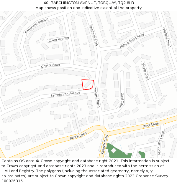 40, BARCHINGTON AVENUE, TORQUAY, TQ2 8LB: Location map and indicative extent of plot