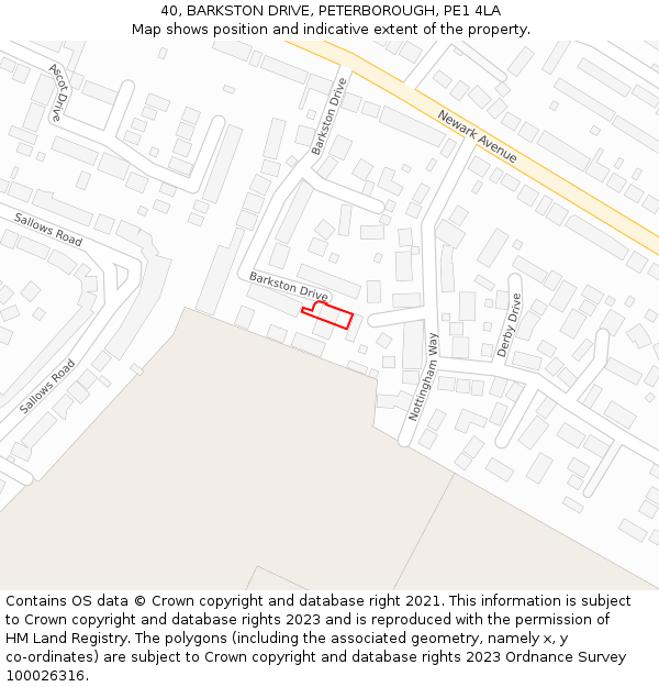 40, BARKSTON DRIVE, PETERBOROUGH, PE1 4LA: Location map and indicative extent of plot