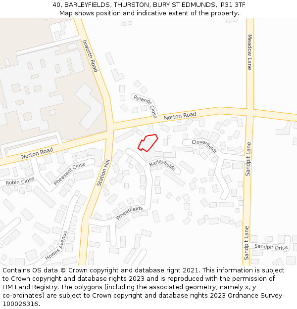 40, BARLEYFIELDS, THURSTON, BURY ST EDMUNDS, IP31 3TF: Location map and indicative extent of plot