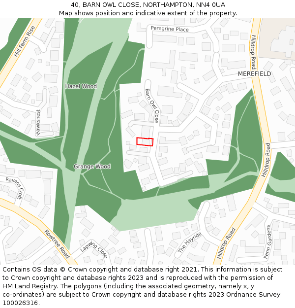 40, BARN OWL CLOSE, NORTHAMPTON, NN4 0UA: Location map and indicative extent of plot