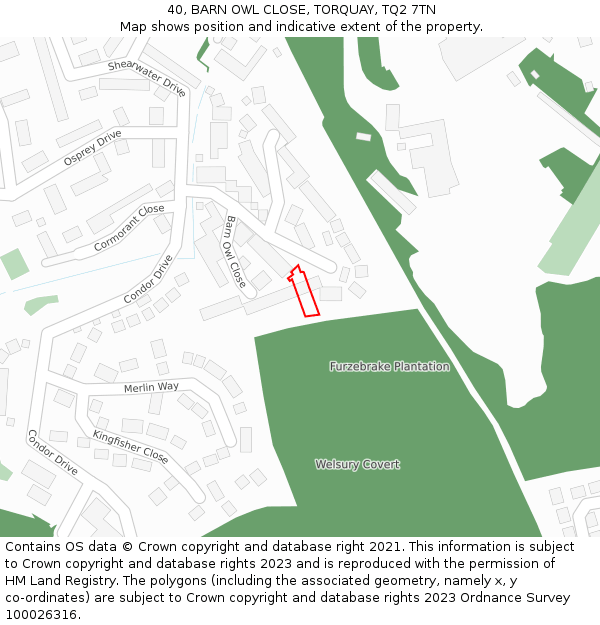 40, BARN OWL CLOSE, TORQUAY, TQ2 7TN: Location map and indicative extent of plot