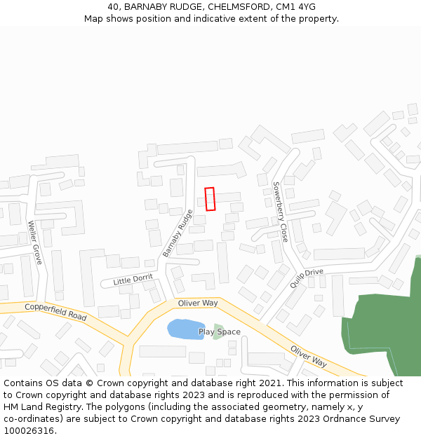 40, BARNABY RUDGE, CHELMSFORD, CM1 4YG: Location map and indicative extent of plot