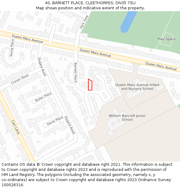 40, BARNETT PLACE, CLEETHORPES, DN35 7SU: Location map and indicative extent of plot