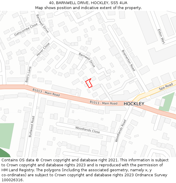 40, BARNWELL DRIVE, HOCKLEY, SS5 4UA: Location map and indicative extent of plot