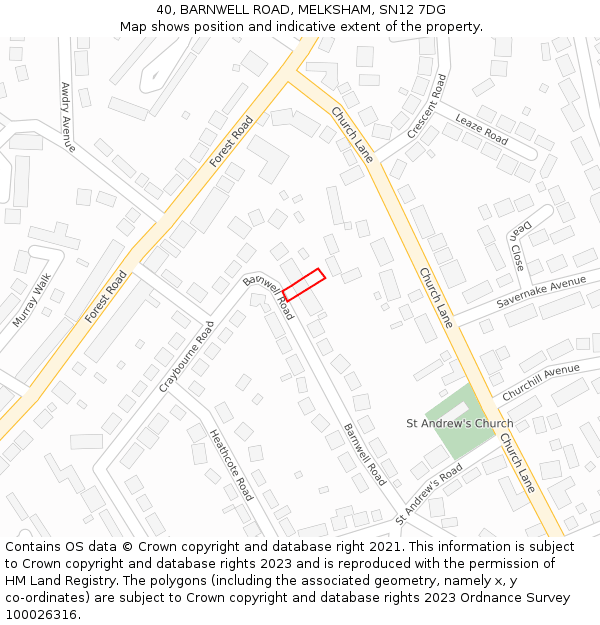 40, BARNWELL ROAD, MELKSHAM, SN12 7DG: Location map and indicative extent of plot