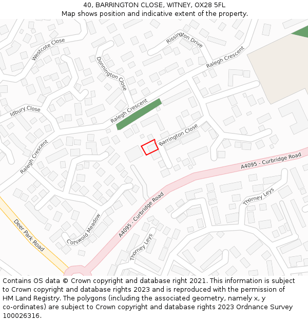 40, BARRINGTON CLOSE, WITNEY, OX28 5FL: Location map and indicative extent of plot