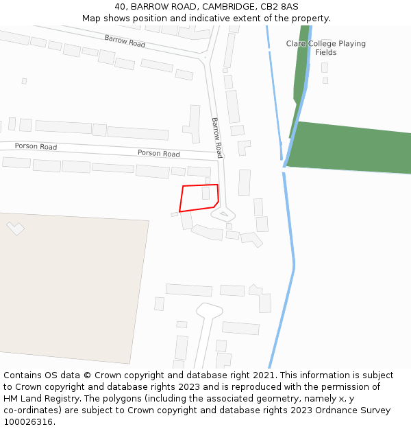 40, BARROW ROAD, CAMBRIDGE, CB2 8AS: Location map and indicative extent of plot