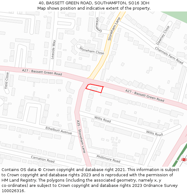 40, BASSETT GREEN ROAD, SOUTHAMPTON, SO16 3DH: Location map and indicative extent of plot