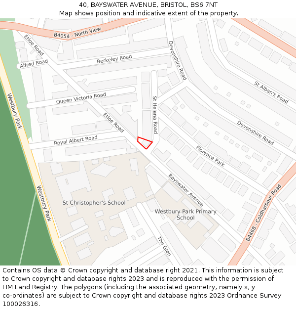 40, BAYSWATER AVENUE, BRISTOL, BS6 7NT: Location map and indicative extent of plot