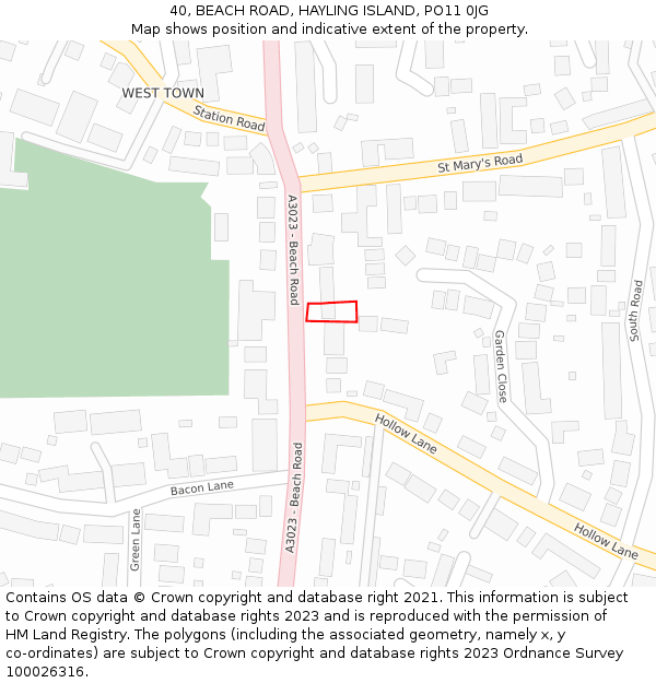 40, BEACH ROAD, HAYLING ISLAND, PO11 0JG: Location map and indicative extent of plot