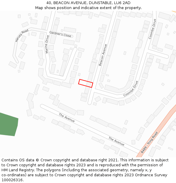 40, BEACON AVENUE, DUNSTABLE, LU6 2AD: Location map and indicative extent of plot