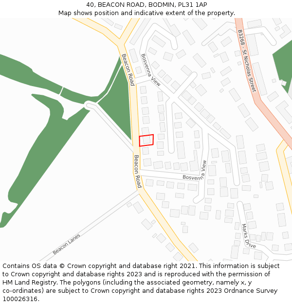 40, BEACON ROAD, BODMIN, PL31 1AP: Location map and indicative extent of plot