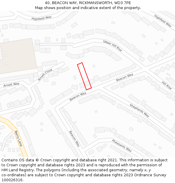 40, BEACON WAY, RICKMANSWORTH, WD3 7PE: Location map and indicative extent of plot