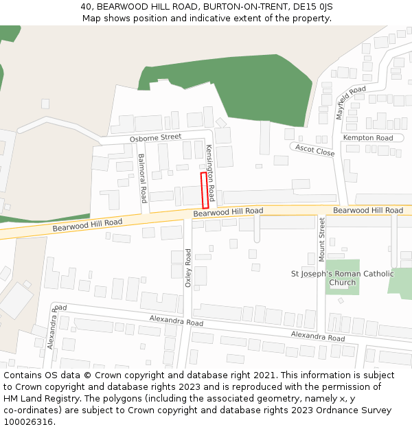 40, BEARWOOD HILL ROAD, BURTON-ON-TRENT, DE15 0JS: Location map and indicative extent of plot