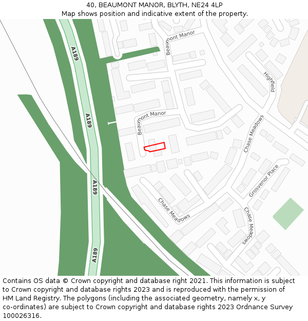 40, BEAUMONT MANOR, BLYTH, NE24 4LP: Location map and indicative extent of plot