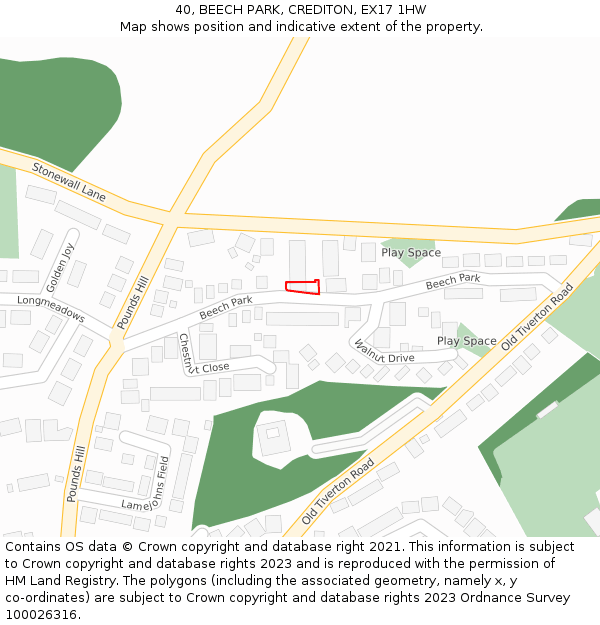 40, BEECH PARK, CREDITON, EX17 1HW: Location map and indicative extent of plot