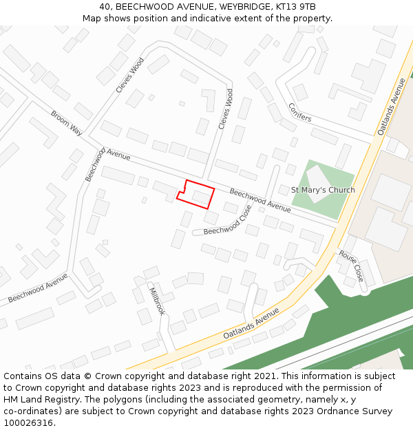 40, BEECHWOOD AVENUE, WEYBRIDGE, KT13 9TB: Location map and indicative extent of plot