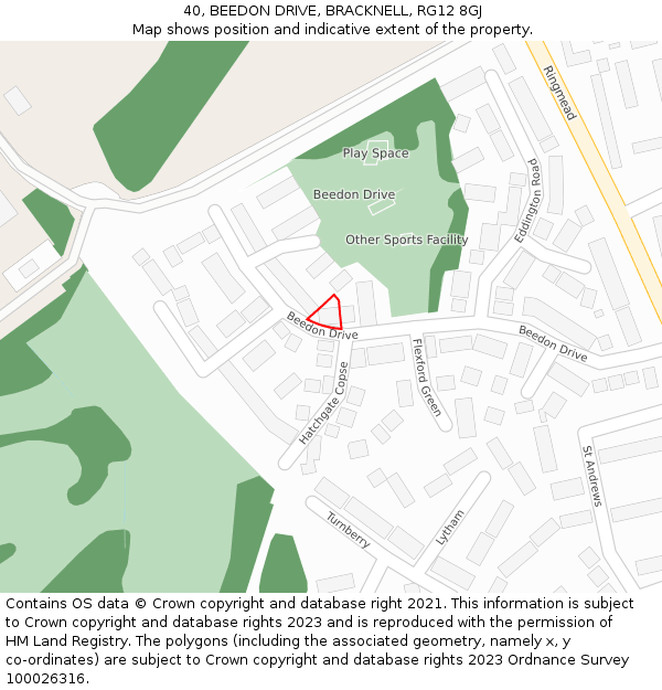 40, BEEDON DRIVE, BRACKNELL, RG12 8GJ: Location map and indicative extent of plot