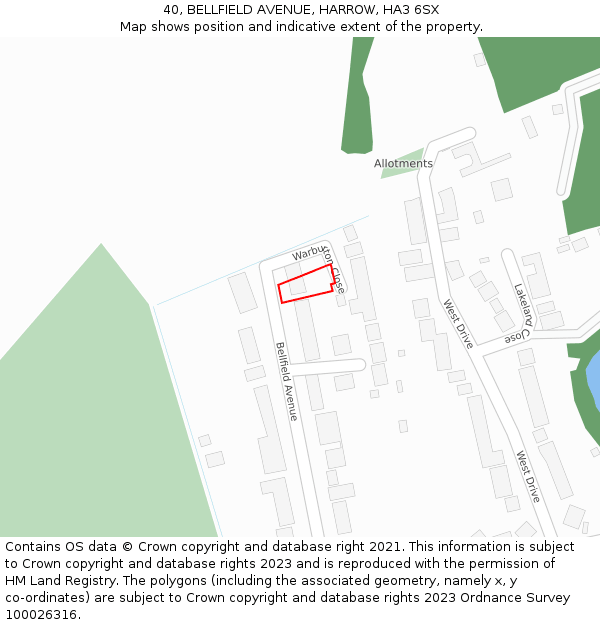 40, BELLFIELD AVENUE, HARROW, HA3 6SX: Location map and indicative extent of plot