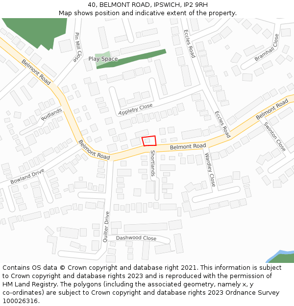 40, BELMONT ROAD, IPSWICH, IP2 9RH: Location map and indicative extent of plot