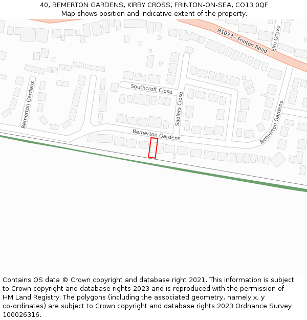 40, BEMERTON GARDENS, KIRBY CROSS, FRINTON-ON-SEA, CO13 0QF: Location map and indicative extent of plot