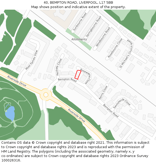 40, BEMPTON ROAD, LIVERPOOL, L17 5BB: Location map and indicative extent of plot