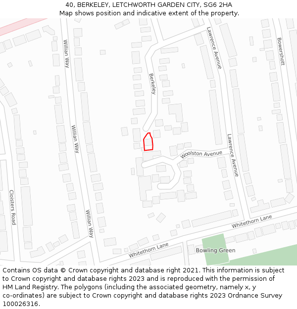 40, BERKELEY, LETCHWORTH GARDEN CITY, SG6 2HA: Location map and indicative extent of plot