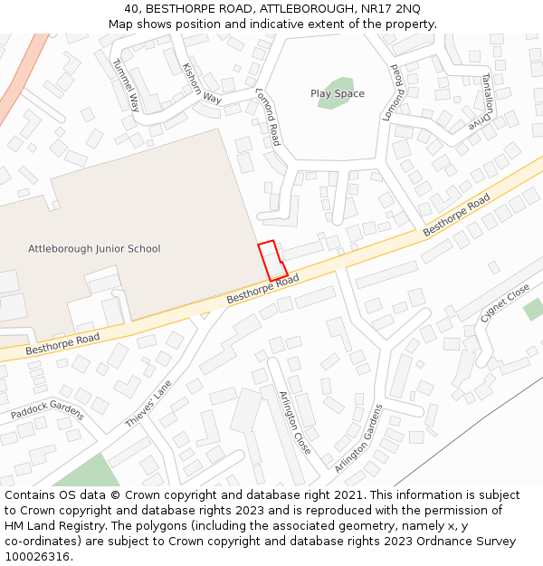 40, BESTHORPE ROAD, ATTLEBOROUGH, NR17 2NQ: Location map and indicative extent of plot