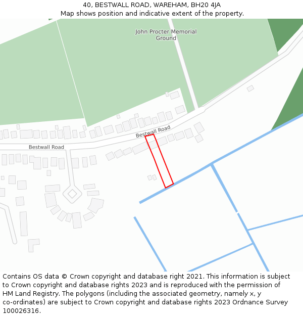 40, BESTWALL ROAD, WAREHAM, BH20 4JA: Location map and indicative extent of plot