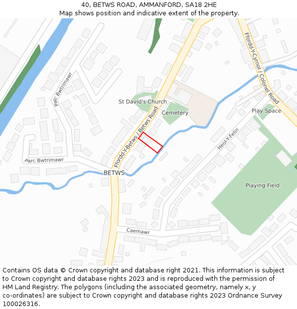 40, BETWS ROAD, AMMANFORD, SA18 2HE: Location map and indicative extent of plot