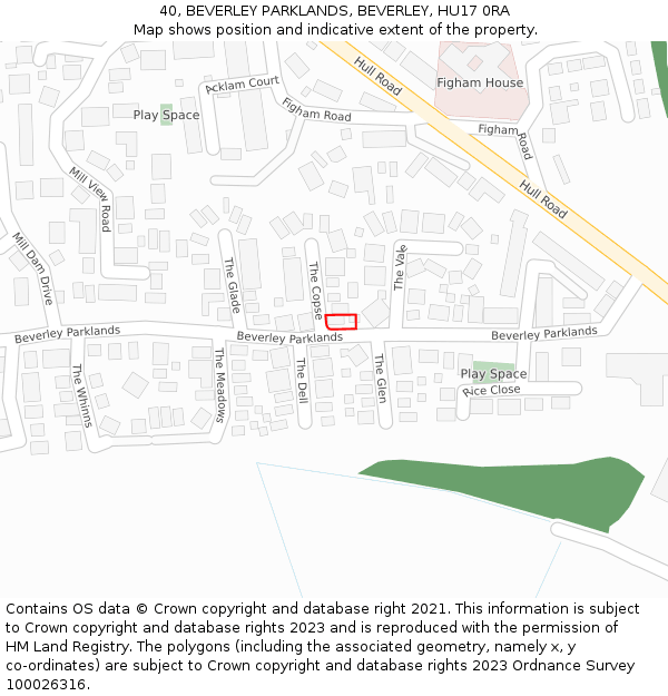 40, BEVERLEY PARKLANDS, BEVERLEY, HU17 0RA: Location map and indicative extent of plot