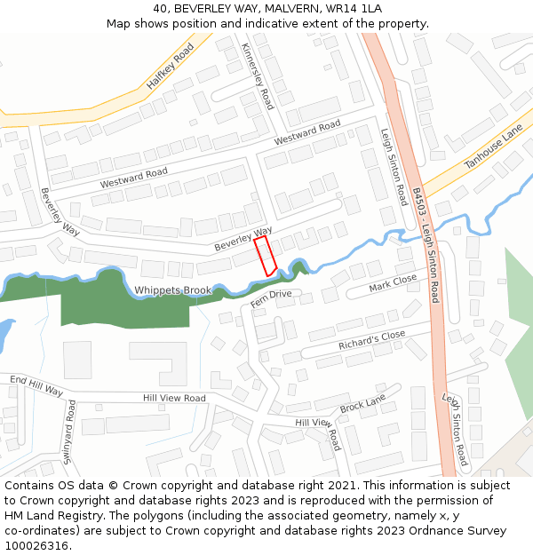 40, BEVERLEY WAY, MALVERN, WR14 1LA: Location map and indicative extent of plot