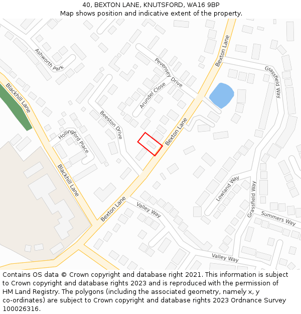 40, BEXTON LANE, KNUTSFORD, WA16 9BP: Location map and indicative extent of plot