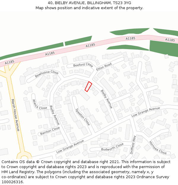 40, BIELBY AVENUE, BILLINGHAM, TS23 3YG: Location map and indicative extent of plot
