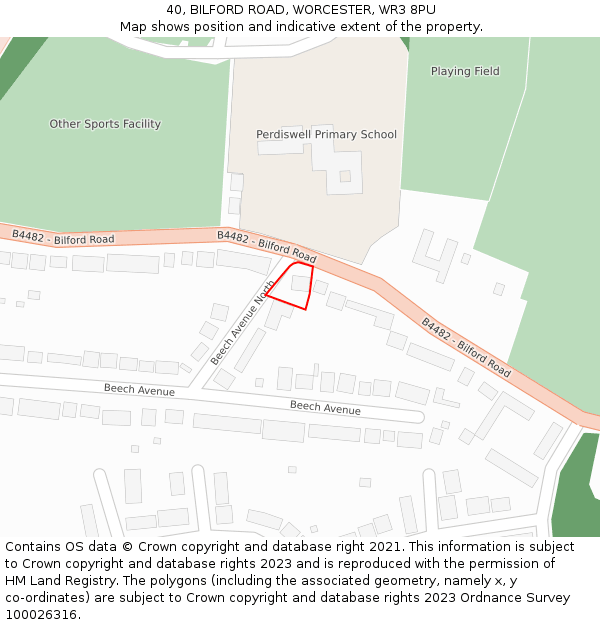 40, BILFORD ROAD, WORCESTER, WR3 8PU: Location map and indicative extent of plot