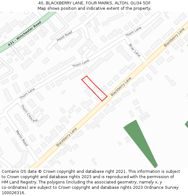 40, BLACKBERRY LANE, FOUR MARKS, ALTON, GU34 5DF: Location map and indicative extent of plot