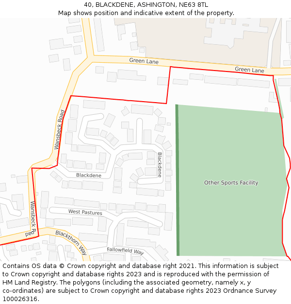 40, BLACKDENE, ASHINGTON, NE63 8TL: Location map and indicative extent of plot