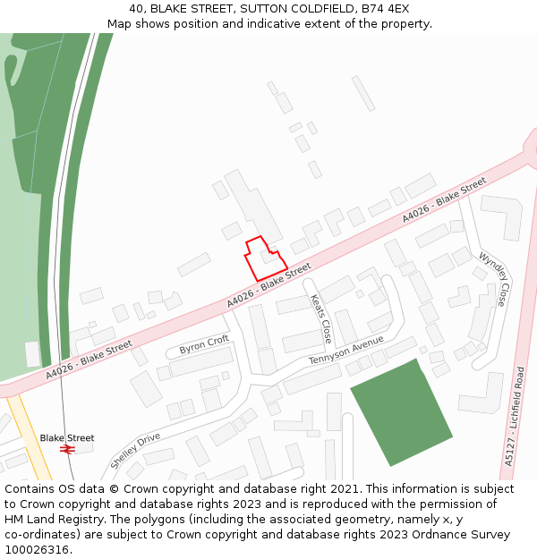 40, BLAKE STREET, SUTTON COLDFIELD, B74 4EX: Location map and indicative extent of plot
