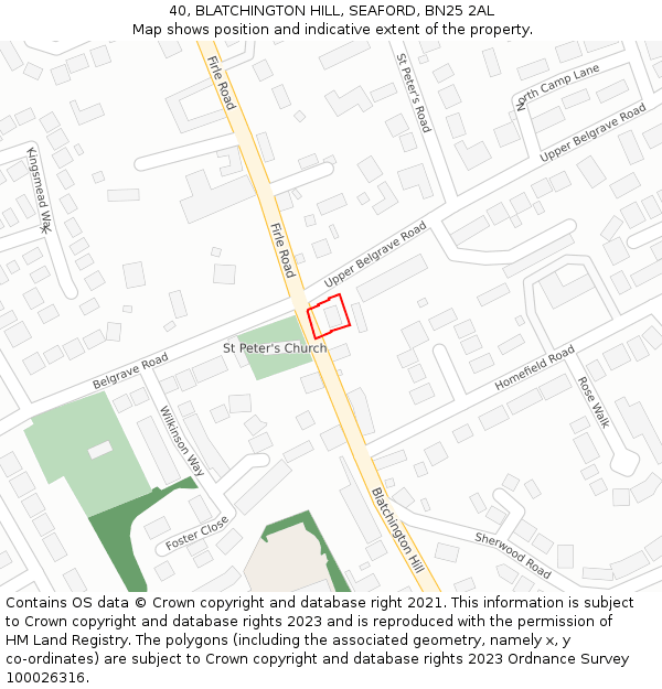 40, BLATCHINGTON HILL, SEAFORD, BN25 2AL: Location map and indicative extent of plot