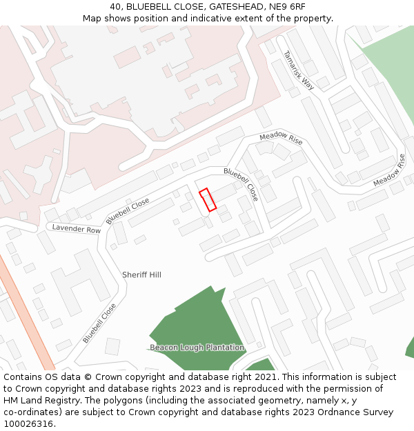 40, BLUEBELL CLOSE, GATESHEAD, NE9 6RF: Location map and indicative extent of plot