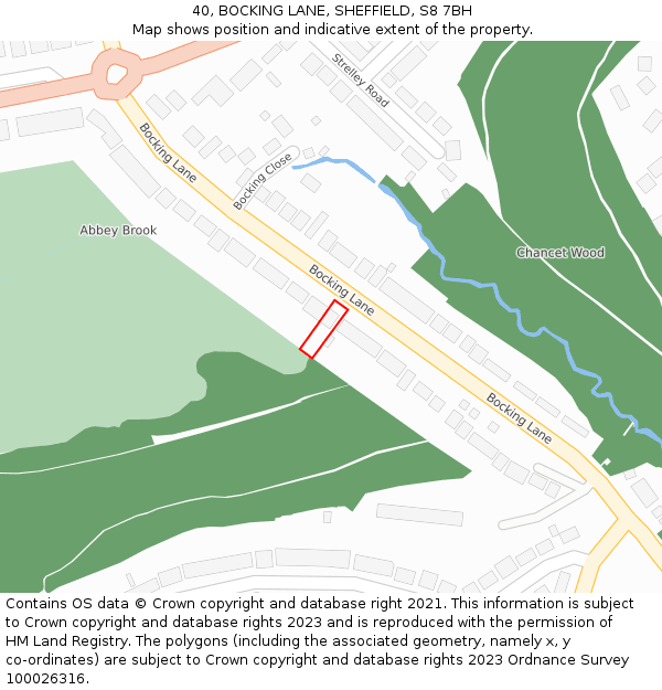 40, BOCKING LANE, SHEFFIELD, S8 7BH: Location map and indicative extent of plot