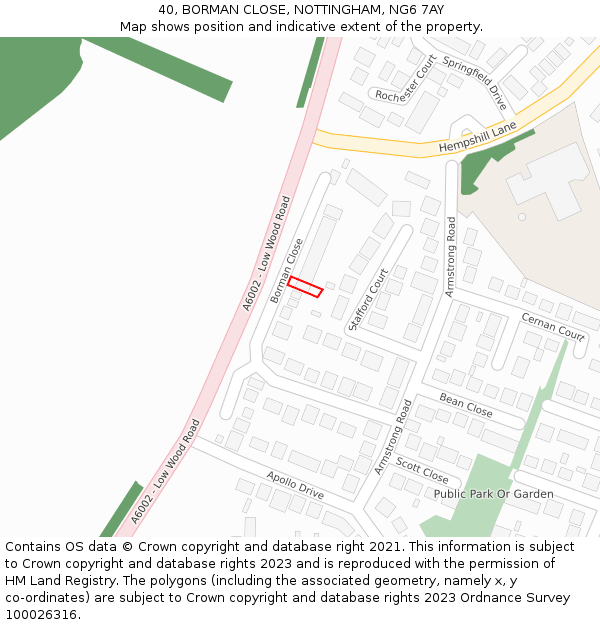 40, BORMAN CLOSE, NOTTINGHAM, NG6 7AY: Location map and indicative extent of plot