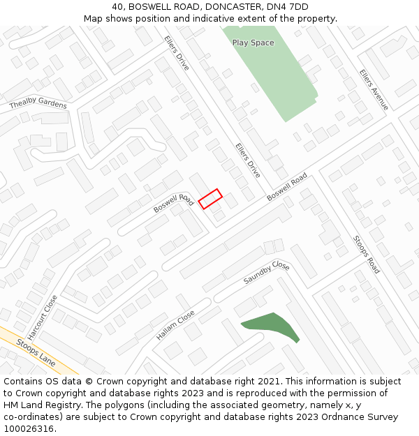 40, BOSWELL ROAD, DONCASTER, DN4 7DD: Location map and indicative extent of plot