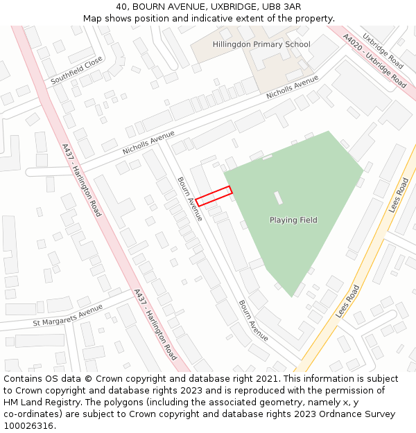 40, BOURN AVENUE, UXBRIDGE, UB8 3AR: Location map and indicative extent of plot