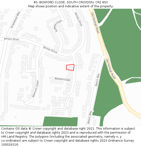 40, BOXFORD CLOSE, SOUTH CROYDON, CR2 8SY: Location map and indicative extent of plot