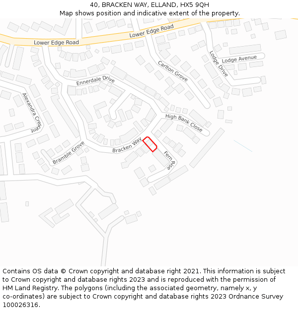 40, BRACKEN WAY, ELLAND, HX5 9QH: Location map and indicative extent of plot