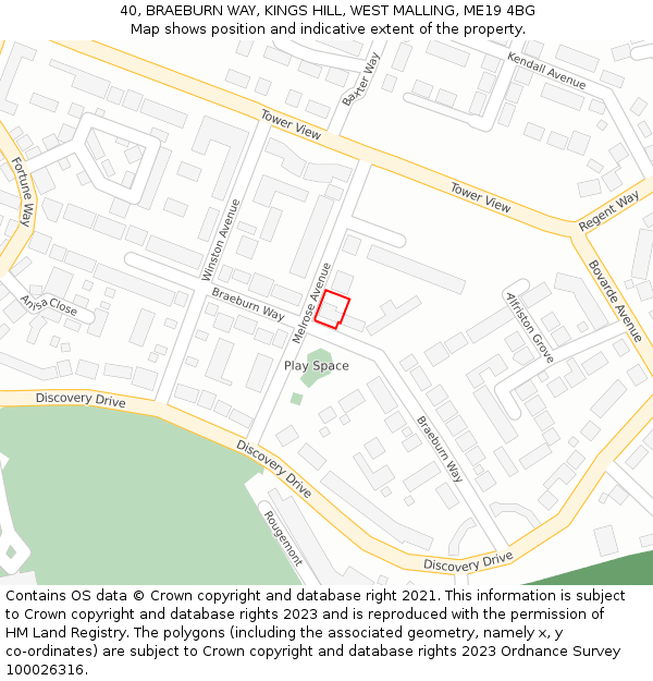 40, BRAEBURN WAY, KINGS HILL, WEST MALLING, ME19 4BG: Location map and indicative extent of plot