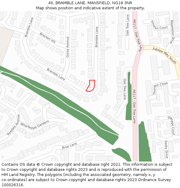 40, BRAMBLE LANE, MANSFIELD, NG18 3NR: Location map and indicative extent of plot