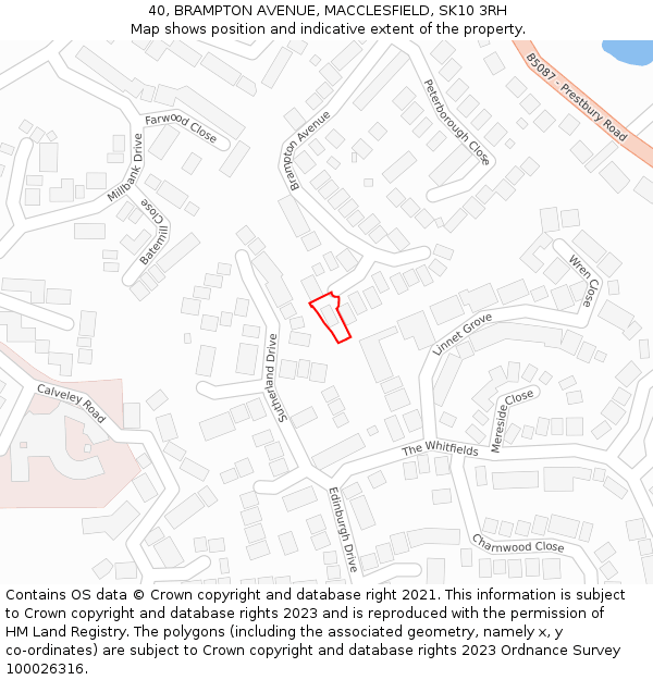 40, BRAMPTON AVENUE, MACCLESFIELD, SK10 3RH: Location map and indicative extent of plot