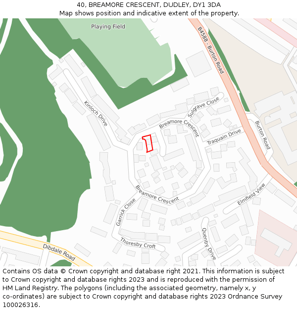 40, BREAMORE CRESCENT, DUDLEY, DY1 3DA: Location map and indicative extent of plot